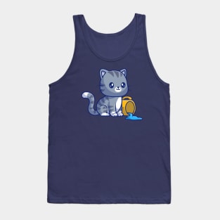 Cute Cat Spilled Coffee Cup Cartoon Tank Top